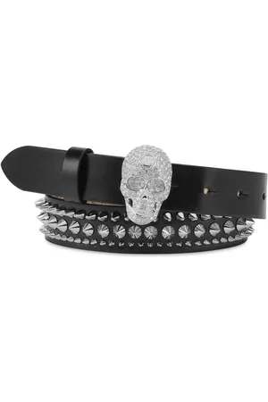 Philipp Plein Skull buckle leather belt