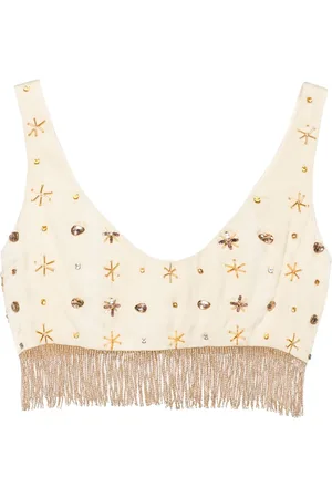 FORTE FORTE Fringed bead-embellished crop top