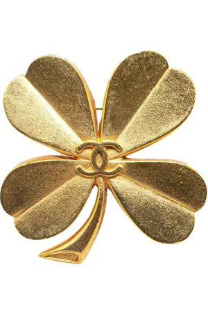 CHANEL 1993 Plated CC Clover costume brooch