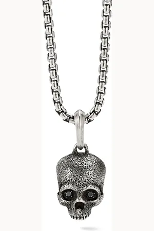 David Yurman Sterling Memento Mori Skull diamond amulet (18mm)