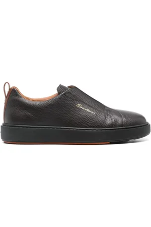 santoni Tumbled-leather slip-on sneakers