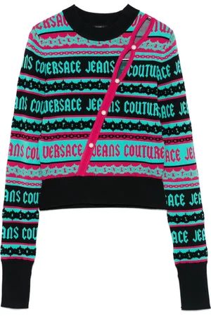 VERSACE Logo-jacquard striped sweater