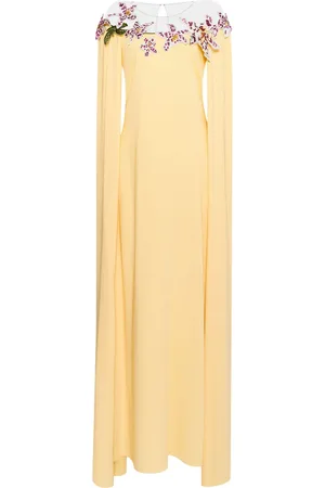Oscar de la Renta Watercolor Orchid illusion-neck kaftan