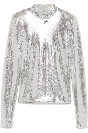 ROTATE High-collar sequinned top