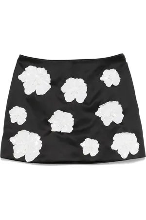 ROTATE Floral-appliqué satin mini skirt
