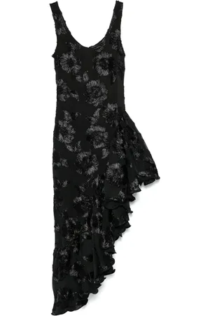 ROTATE Floral-embroidered ruffle-detail midi dress