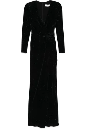 NISSA Glitter-detail velvet maxi dress