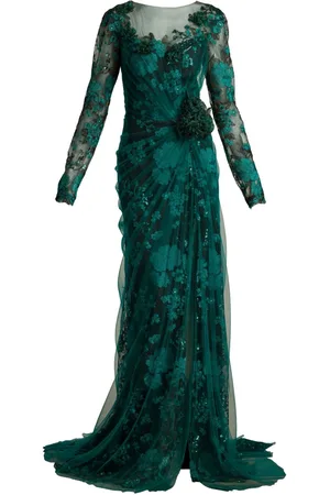 Tadashi Shoji Floral-appliqué tulle gown
