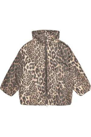 Ganni Leopard print hooded puffer jacket
