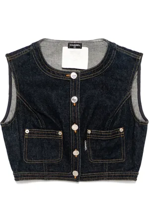 CHANEL 1990-2000s Sleeveless Vest Denim Jacket