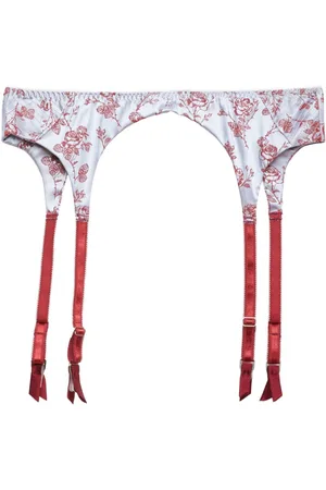 FLEUR DU MAL Rose-jacquard garter belt