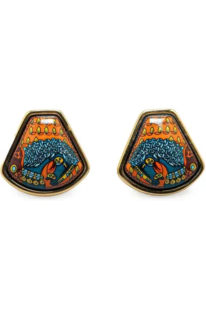Hermès 20th Century Cloisonne Enamel Clip On costume earrings