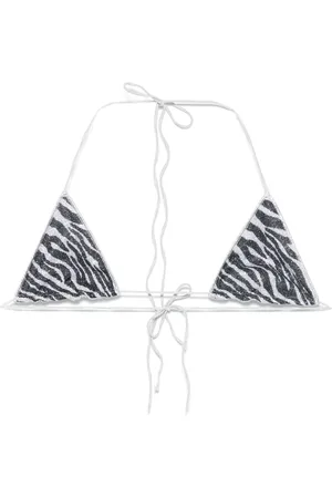 Oseree Zebra-print lurex bikini top