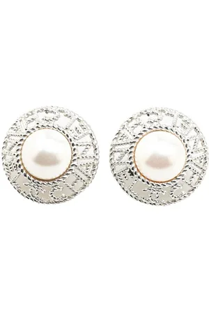 CHANEL 2019 Silver Plated Pearl Push Back costume earrings
