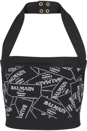 Balmain Label-motif halterneck top