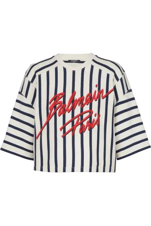 Balmain Striped baseball T-shirt