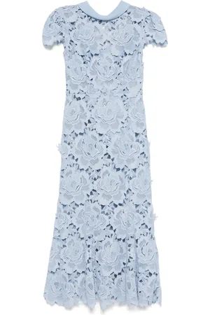Self-Portrait Contrast-collar lace midi dress