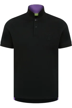 SHANGHAI TANG Embossed-Shou contrast-collar polo shirt