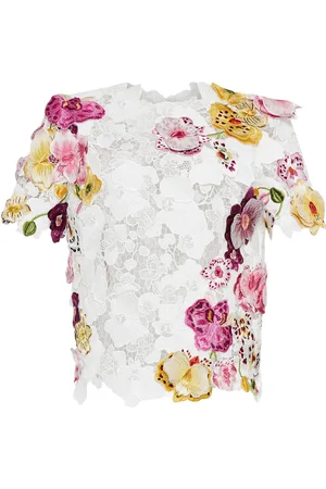 Oscar de la Renta Orchid embroidered guipure blouse