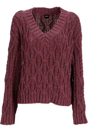 HUGO BOSS V-neck cable-knit sweater
