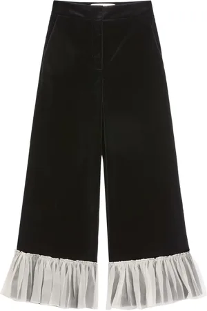 VALENTINO GARAVANI Ruffle-hem velvet trousers
