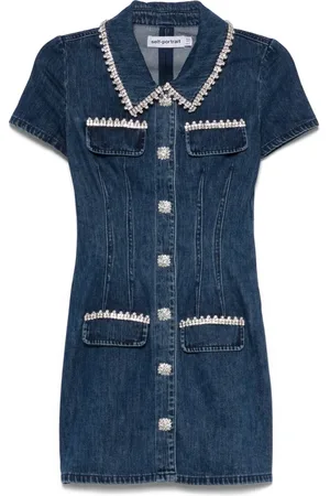 Self-Portrait Collared denim mini dress