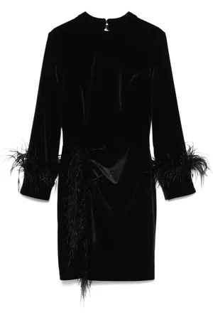 Cristallini Ostrich-feather velvet mini dress
