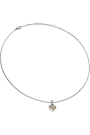 David Yurman 14kt yellow gold and sterling Petite Cable Heart diamond necklace (17.1mm)