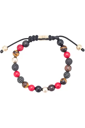 Nialaya Jade, Brown Tiger Eye, Lava Stone, Agate, and Ebony Black CZ beaded bracelet
