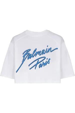 Balmain Logo-flocked cropped T-shirt