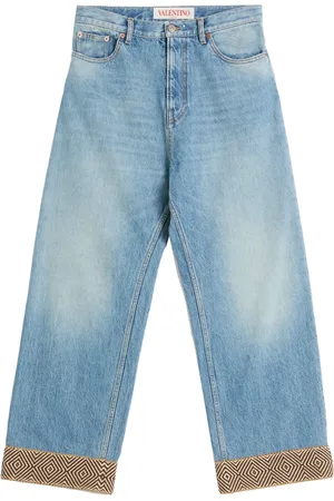 VALENTINO GARAVANI Jacquard-hem wide-leg jeans