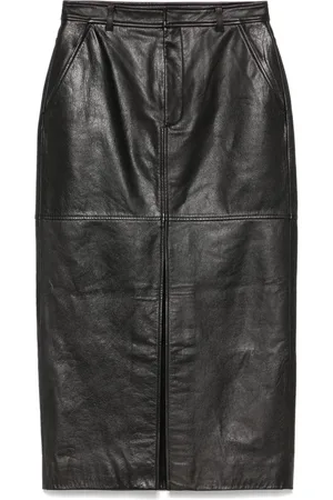 Self-Portrait Leather midi skirt
