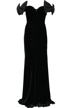 NISSA Bow-detail velvet maxi dress