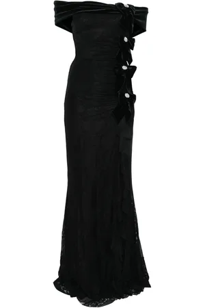 NISSA Bow-detail lace maxi dress