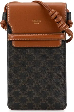 Céline 2021 Triomphe Coated Canvas and Lambskin Phone Pouch with Flap crossbody bag