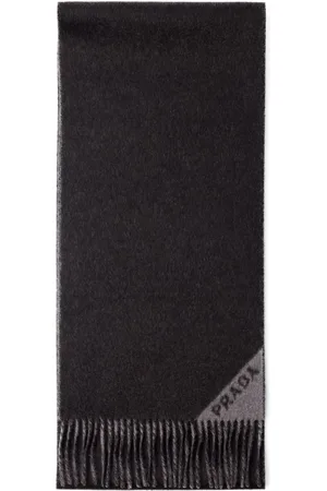 Prada Embroidered-logo fringed cashmere scarf