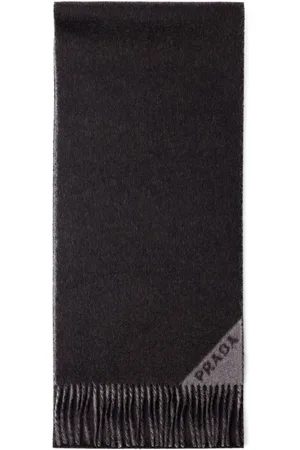 Prada Embroidered-logo fringed cashmere scarf
