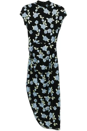 ROTATE Mesh asymmetric midi dress