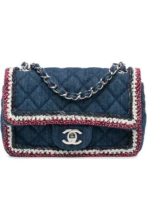 CHANEL 2018 Mini Rectangular Classic Denim Tweed Framed Single Flap shoulder bag