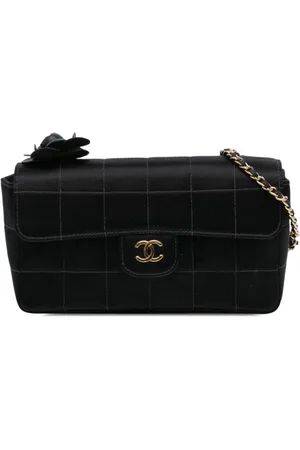 CHANEL 2004-2005 Mini Choco Bar Quilted Satin Camellia Flap crossbody bag