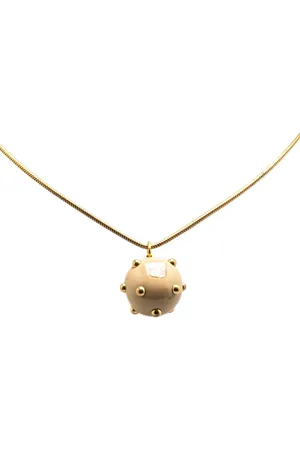 CHANEL 2000 Gold Plated Enamel CC Studded Sphere Pendant costume necklace