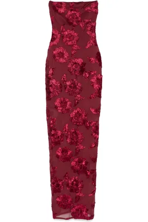 ROTATE Floral-appliqué maxi dress