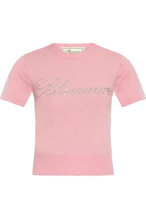 BLUMARINE Rhinestone logo knitted top