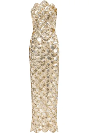 Oscar de la Renta Sequin-scallop embroidered gown