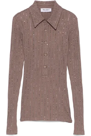 The Attico Crystal-embellished polo top