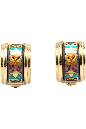 Hermès 20th Century Enamel Lion Head Cloisonne Clip On costume earrings