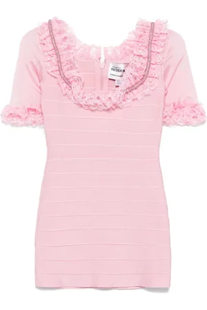 Self-Portrait Ruffled knitted mini dress