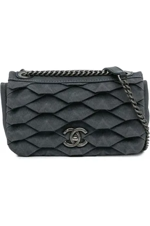 CHANEL 2016-2017 Small Pleated Denim Scale Effect Turtle Flap crossbody bag