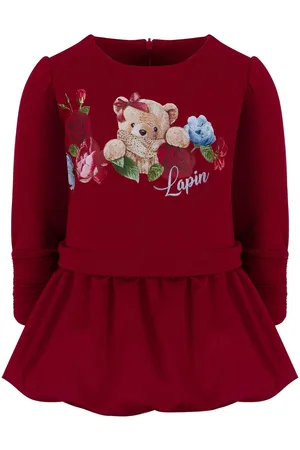Lapin House Floral bear print combined dress