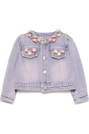 MONNALISA Floral-appliqué denim jacket